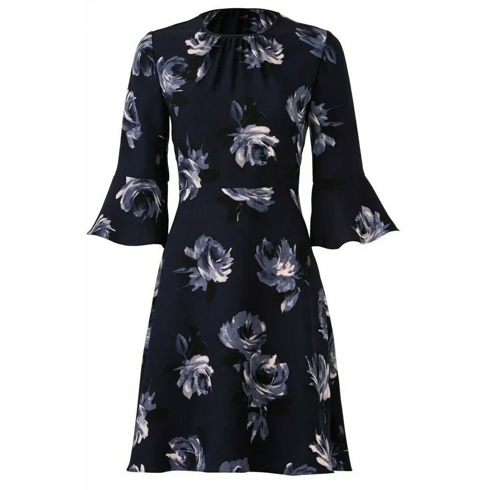 Kate Spade Long Bell Sleeve Stretchy Floral Mini Career Office Dress Size 0 Shor